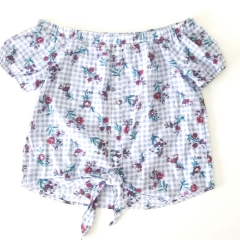 No Comment Off The Shoulder Rose Plaid Top